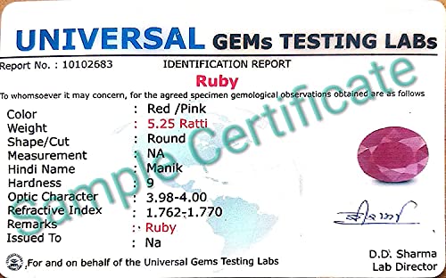 Image of 5.25 Ratti Natural Ruby Manikya Gemstone with Lab Certificate
