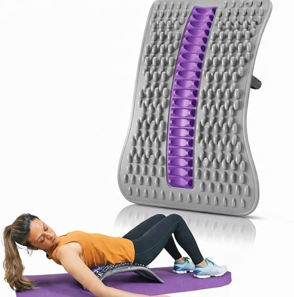 – WOODY Back Stretcher-with Infinitely Adjustable Rotation & Magnetic Massage Points-Adjustable Lumbar Support Board for Pain Relief, Spine Alignment & Back Relaxation for Men & Women (Purple/Gray)
