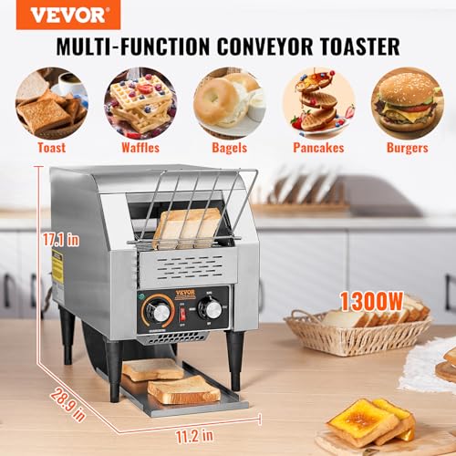 Image of VEVOR Commercial Conveyor Toaster, 150 Slices /Hour Conveyor Belt Toaster, Heavy Duty Stainless Steel Commercial Toaster Oven, Electric Restaurant Commercial Toaster for Toast Bun, Bagel, Bread