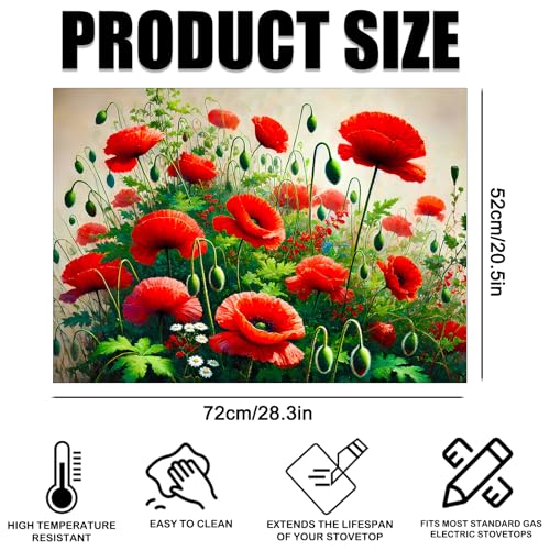 Image of Nuxovilar Floral Accent Stove Cover Diatom Mud 28.35x20.47 In | Glass Protector Countertop Mat Counter Saver Cooktop Cover Kitchen Cooking Area Home (Floral Accent Design)