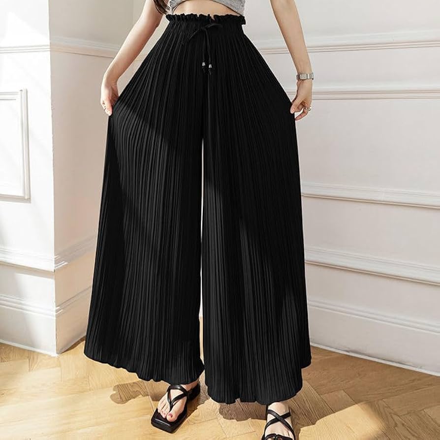 パンツ Oof Wear High-Waisted Wide-Leg Trousers With Pleated Summer High Waist Women Pleated Pants Solid Color Drawstring
