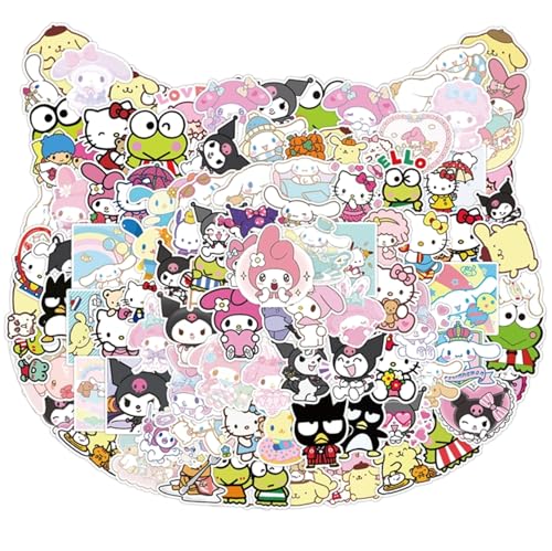 100PCS My Melody and Kuromi Stickers, Hello Kitty Stickers Pompompurin Keroppi Sticker, Cute Sanrio Sticker Japanese Kawaii Decals for Kids Teens Adults