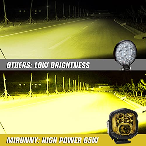 Mirunny 7 Inch Side Shooter Led Driving Light, Yellow Color With 3 Function, 130W 13000Lm Spot Beam Work Fog Lights For Jeep Offroad 4X4 Pickup Truck Atv Suv Car Boat, 2Pc Pack #TOP1