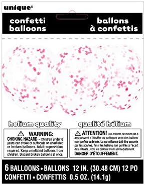 Hot Pink Confetti Clear Latex Balloons (30cm) Pack of 6 - Transparent Premium Latex, Perfect for Parties & Celebrations - Image 3