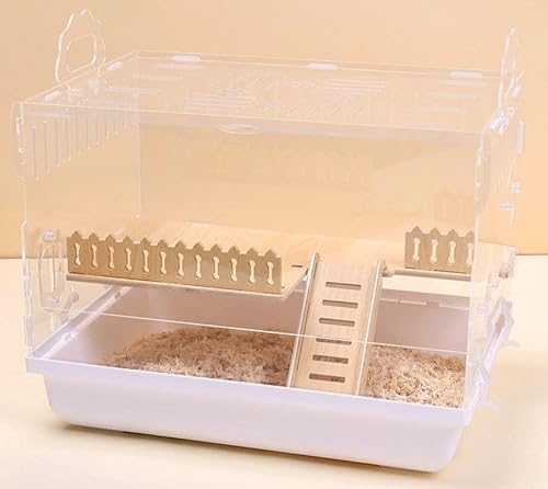 Ghbunuz ハムスターケージ 2階建て 透明アクリル製 回し車付き ゴールデンハムスター/モルモット対応 掃除簡単 無垢材ハウス付き 大容量ヴィラ型 (白い36の木製プラットフォームの空のケージ)