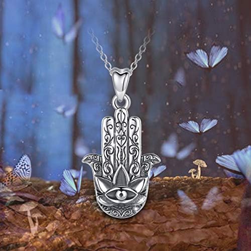 AEONSLOVE Sterling Silver Claddagh Celtic Knot Necklace for Women Girls, Hamsa Hand Pendant Necklace with Evil Eye Good Luck Jewellery Gift, 18 Inches Chain