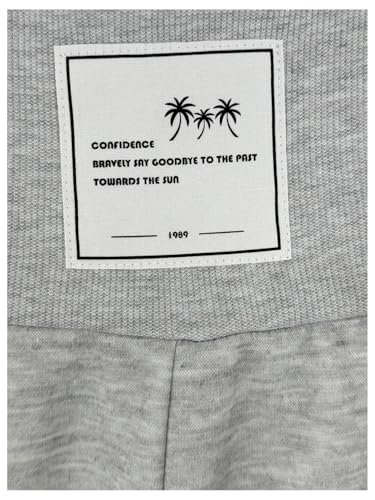 Girl's Elastic High Waisted Sweatpants Wide Leg Letter Patched Track Pants Trousers Grey 13Y3