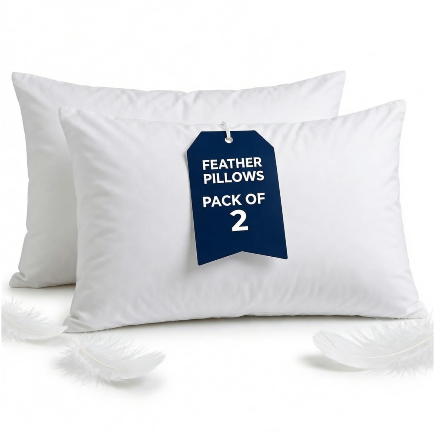 Bedding Home Feather Pillows 2 Pack Hotel Quality | Breathable Anti Allergy Pillows for Neck and Shoulder Pain | Orthopaedic Support Side Sleeper Medium Firm Down Pillow (2pk)