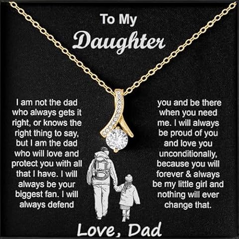 LIU JUN To My Daughter Necklace, To My Daughter Birthday Christmas Gifts Daughter Necklace From Dad Mom Jewelry Gift With Inspirational Message Card New Year Gift (father-daughter gold) Cover