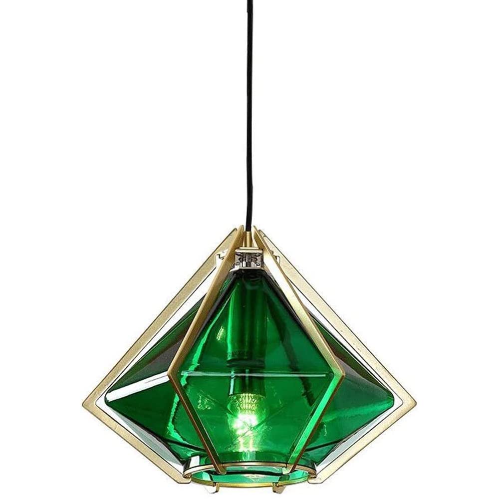 Suspension en verre vert avec hauteur réglable et abat-jour diamant pour îlot de cuisine