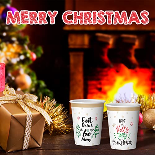 100 Pcs Disposable Christmas Cups Xmas Party Cups Holiday 9 Oz Paper Cups Disposable Coffee Mugs 2 Designs Drinking Tea Paper Cups For Christmas Drinkware Party Decoration Supplies (Charming Style) #TOP6