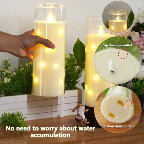 Image of kakoya 11 inch x 4 inch Large Outdoor Waterproof Flameless LED Candles with Remote and Timer,Acrylic Pillar Candles Battery Operated with Embedded Star String for Porch,Patio,Outdoor Decor,Set of 2(Ivory)