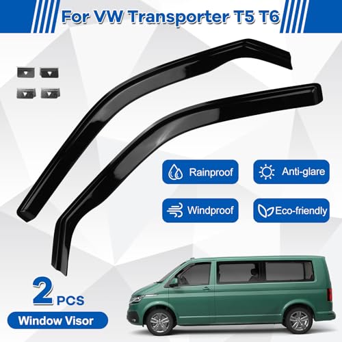 Windabweiser für Fenster Ersatz für VW T5 T6, Set mit 2 Schwarz Windabweisern zum Aufkleben, Wind und Regenabweiser für Seitenfenster, Clip Montage