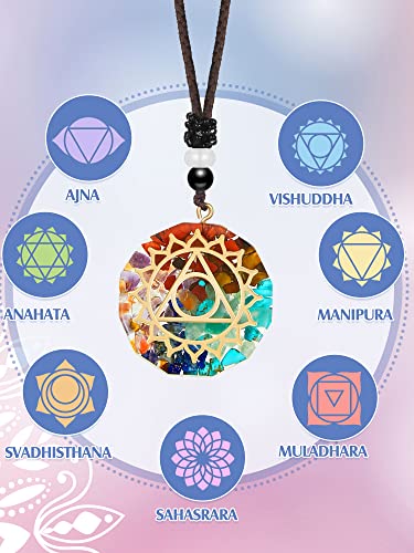 10 Pieces Chakra Necklace Orgonite Necklace Crystal Pendant Necklace Spiral Chakra Healing Energy Necklace Adjustable Reversible Pendant for Women Men,1.4 Inches3