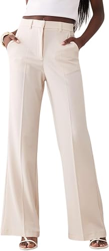 Shiketong Womens Dress Pants Straight Leg Stretchy Work Pants Slacks Beige