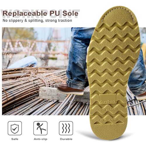 Men's Soft Toe SureTrack Waterproof Non-Slip oil Breathable Durable Wedge Outsole 6" Brown Work Boots3