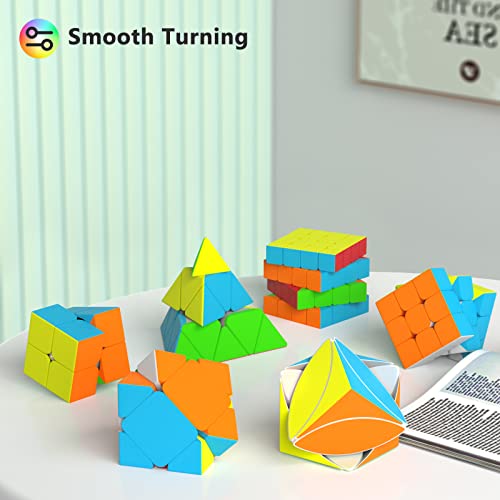 Vdealen Speed Cube Set, Magic Cube Pack of 2x2 3x3 4x4 Pyramid Skewb Ivy Stickerless Puzzle Cube Bundle, Christmas Birthday Party Toy Gifts for Kids Teens Adults (6 Pack)