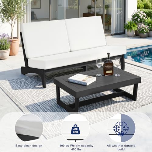 Image of Pia Ricoo 1-Piece Patio Furniture Set, Outdoor Loveseat with 4.5-Inch Thick Cushions, All-Weather Outdoor Sofa for Backyard, Deck, Lawn - Beige /Dark (Split Back)
