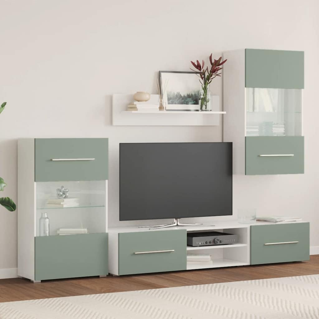 IKAYAA Set Arredamento Soggiorno Mobile Moderno 5 pz con Illuminazione a LED Parete attrezzata Soggiorno-Verde Oliva