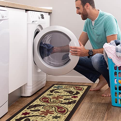 Machine Washable Paisley Design Non-Slip Rubberback 2X5 Indoor Kitchen Runner Rug For Hallway, Kitchen, Living Room, Bedroom, Entryway, 20" X 59", Beige Paisley #TOP4