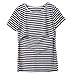 Women Breastfeeding Shirt Striped Patchwork Short Sleeve Maternity Breastfeeding and Nursing Tops (L, Black)