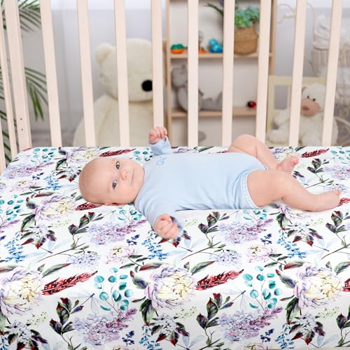 Image of Crib Sheets for Girls Boys, HNHUAMING Ultra Soft Neutral Crib Fitted Sheets, Boho Breathable Universal Crib & Baby Mattress Sheet Set, Purple Floral