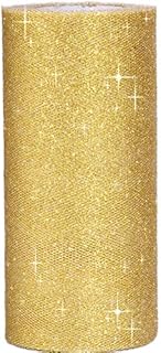 6 Inch Sparkling Tulle Ribbon Roll Glitter Tulle Roll Tulle Spool 25 Yards Gold