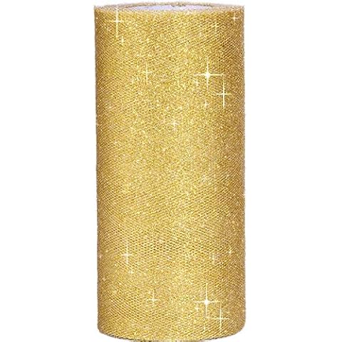 6 Inch Sparkling Tulle Ribbon Roll Glitter Tulle Roll Tulle Spool 25 Yards Gold Cover
