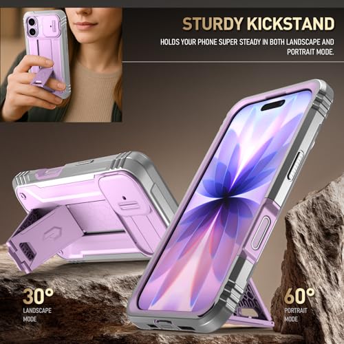 Image of Poetic for iPhone 17 Case with Camera Control Capture Button, [Slide Camera Cover] [Built-in Stand] [Built-in Screen Protector] Full-Body Military Grade Rugged Phone Case for iPhone 17, Purple