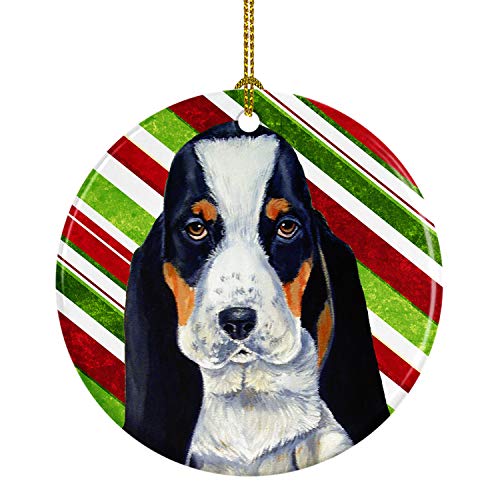 Caroline's Treasures Basset Hound Candy Cane Holiday Christmas Ceramic Ornament Christmas Tree Hanging Decorations for Home Christmas Holiday, Party, Gift, 3 in, Multicolor