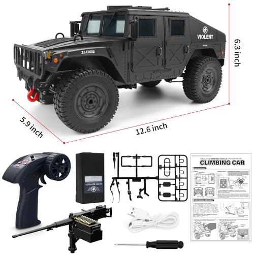 SWATOW 1:14 Scale 4WD Off-Road Car RC Crawler Military Truck with Winch, Led Light, All-Terrain Remote Control Car RTR Hobby Toy Armored Vehicle Gift for Boys Adults