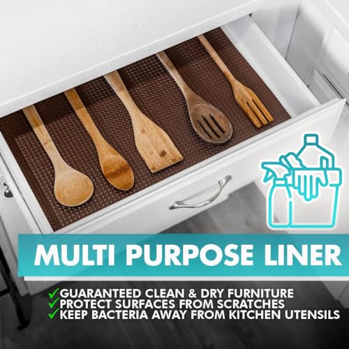 Drawer and Shelf Liner - TRULY NON-SLIP, THICK, WATERPROOF - Reusable Durable Kitchen Cabinet Liner - Non Adhesive Drawer Liner Roll Washable Fridge Rubber Shelf Liner for Pantry (1 FT x 10 FT, Brown) - Thumbnail 5