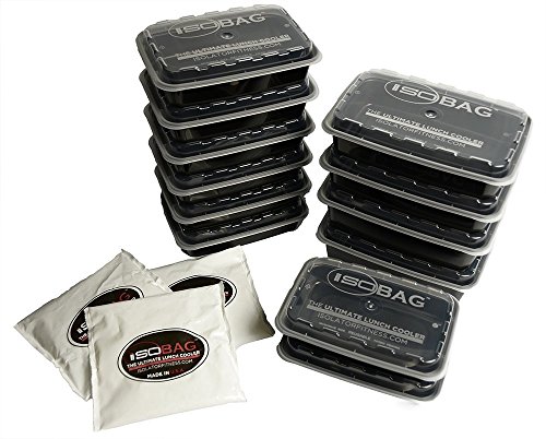 Meal Prep Lunch Box Isobag - Large Insulated 6 Meal Prep Bag/Cooler With 12 Containers, 3 Ice Packs & Shoulder Strap (Red/Black) - Made In Usa #TOP4