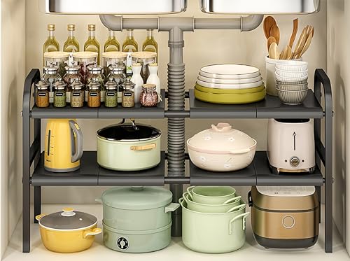 Storage Items Under The Sink, Kitchen Storage Items Under The Sink, with 8 Storage Boards, Cabinet extendable Shelves, Length 53-88 Centimeters