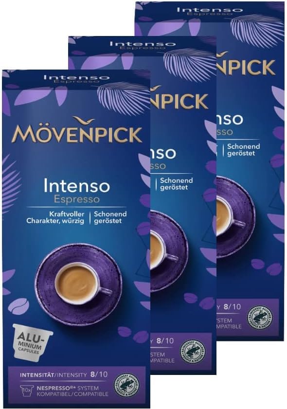 MOVENPICKIntenso Espresso Nespresso Compatible Aluminum capsules Intensity 8/10, Pack of 30 capsules