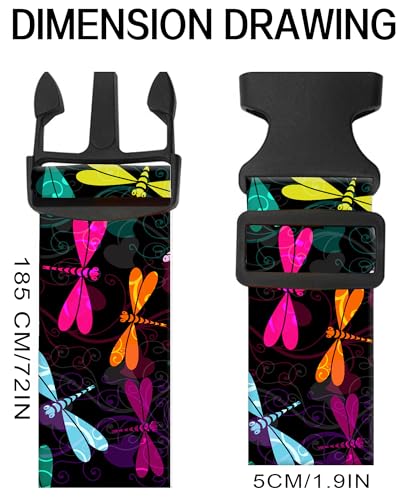 Image of Luggage Straps for Suitcases, Adjustable Travel Belt, Durable Wide Luggage Strap, Cute Suitcase Strap Identifiers with Buckle, Bag Straps for Luggage, Colorful Dragonfly