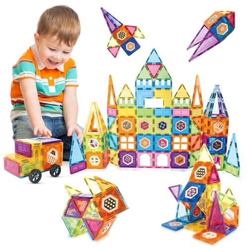 Contixo ST4 Magnetic Tiles - 112 PCs 3D Building Blocks STEM Construction Creativity, Imagination, Recreational, Educational Building Toys for Kids Children Toddler Ages 4-8, Boys and Girls Age 3-5