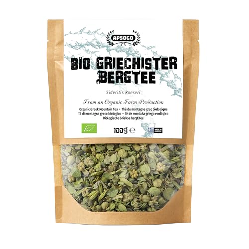 APSOGO Griechischer Bio Bergtee - Sideritis Bergtee aus Griechenland, Premium Qualität & ausgezeichneter Geschmack - 100g