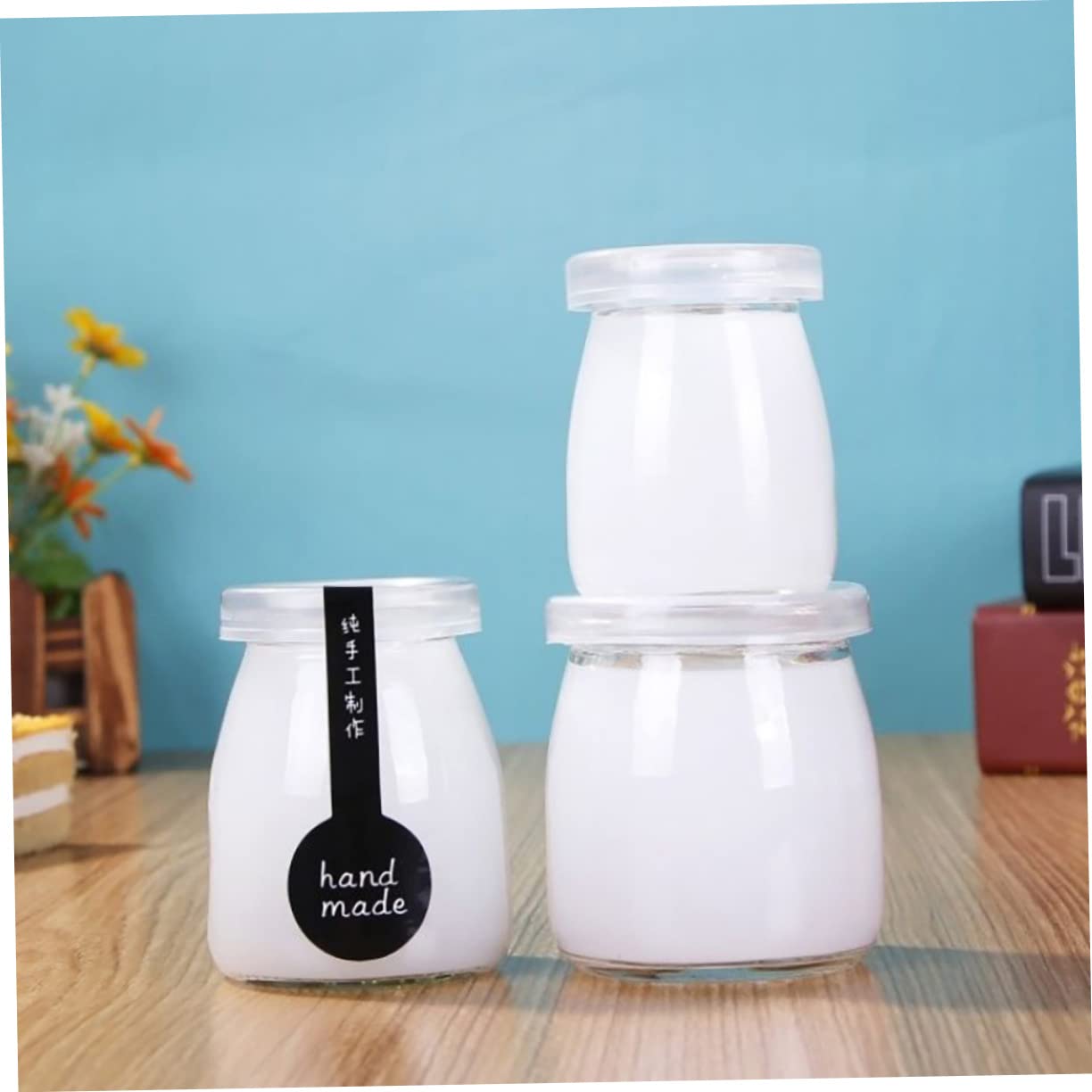 MAGICLULU 10 Stück Große Glasflaschen mit Deckel 200ml aus Glas und Pe Wiederverwendbar Hitze und Kältebeständig für Saft Milch und Pudding