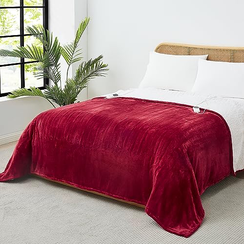 JKMAX Heated Electric Blanket King Size - 100"x90" Flannel Heating Blanket with 10 Heating Levels & 5 Time Settings Over-Heat Protection, Winter Warmer for Adults with ETL Certification(Red)