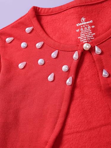 Image of KiddoPanti Girls Fleece Crop Length Shrug | Cotton Poly Fleece Fabric |Sequin Patch on Chest | Front Open Pearl Button Closure | Crop Length, Full Sleeve | Lightweigth & Breathable Girls Shrug