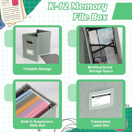 DOSTATNI School Years Organizer Kit K-12 School Years Memory Keeper with 15 Hanging File Folders Plastic 4 different Labels Memory Keepsake Box for kids Storage Pictures File Keeper (Letter Size)