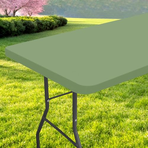 Spotjoy Rectangle Table Cloth, Waterproof Elastic Fitted Tablecloth for 6 Foot Folding Tables, Washable Polyester Tablecloths for Picnic, Camping, Outdoor (Green, 30"x72")