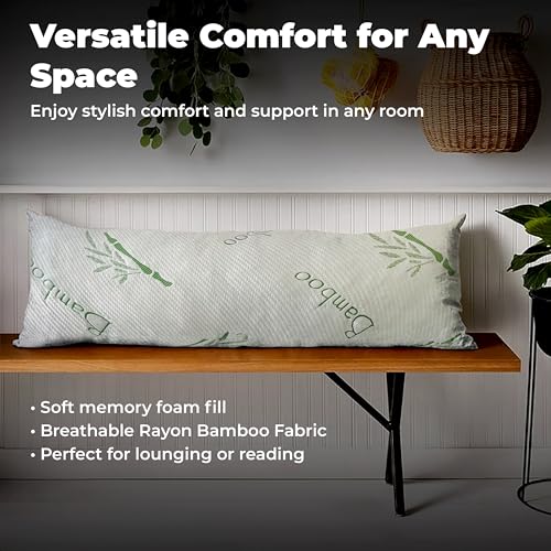 OMEO Rayon Bamboo Body Pillow for Side Sleepers - Washable 20x54 Inch Memory Foam Pillow for Adults
