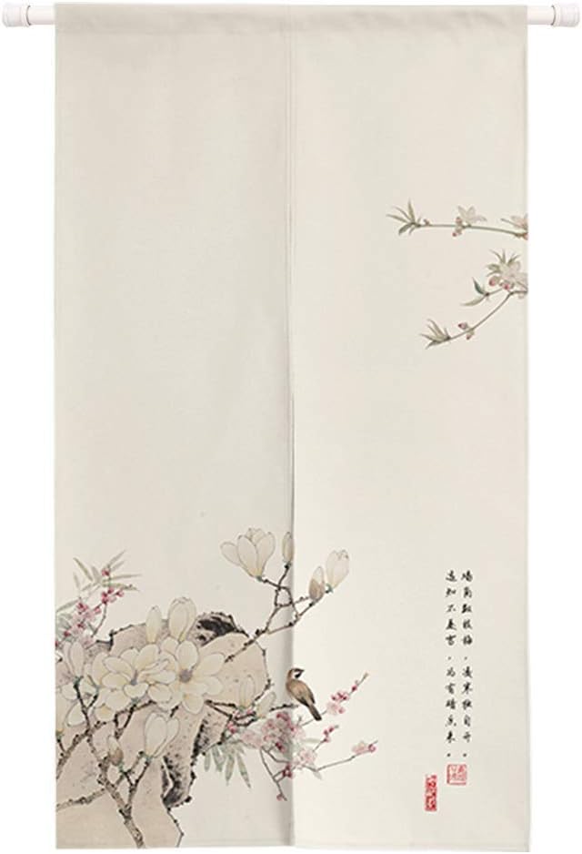 Ofat Home Japanese Noren Doorway Curtain Chinese Orchid and Bird Tapestry Blackout Door Curtains Wall Decor Panel, Beige, 33.5" x 59"