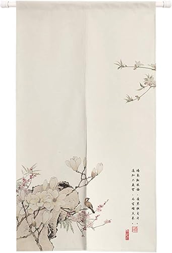 Ofat Home Cortina japonesa Noren para puerta, tapiz de orquídea china y pájaro, cortinas opacas para puerta, panel de decoración de pared, beige,