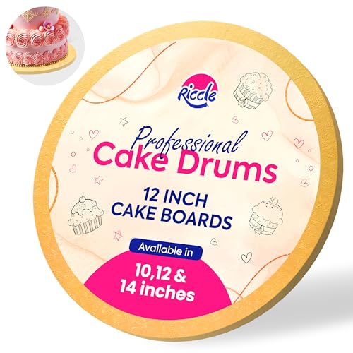 RICCLE 12 Inch Single Gold Cake Drum - Smooth-Edged Pack of 1 - Sturdy Boards Round - Bend Resistant Multi-Layered Base for Minimalist Displays