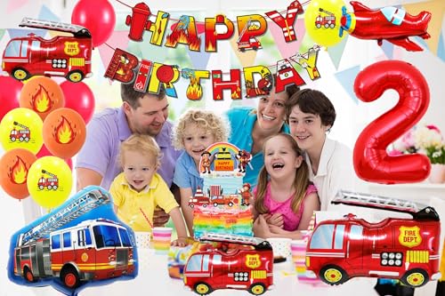 Image of Fire Truck Balloons Set for Kids,Party Decorations Kits 2 Year Olds Fire Truck Theme Birthday Party Supplies for Rescue Themed Decoration Firefighter Birthday Party Supplies