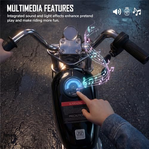 Image of Baybee ChopperX Baby Battery Operated Bike for Kids with Adjustable Seats I Rechargeable Ride on Toy with LED Lights, USB & Music I Big Baby Bike | Electric Bike for Kids to Drive 2+ Years (Black)