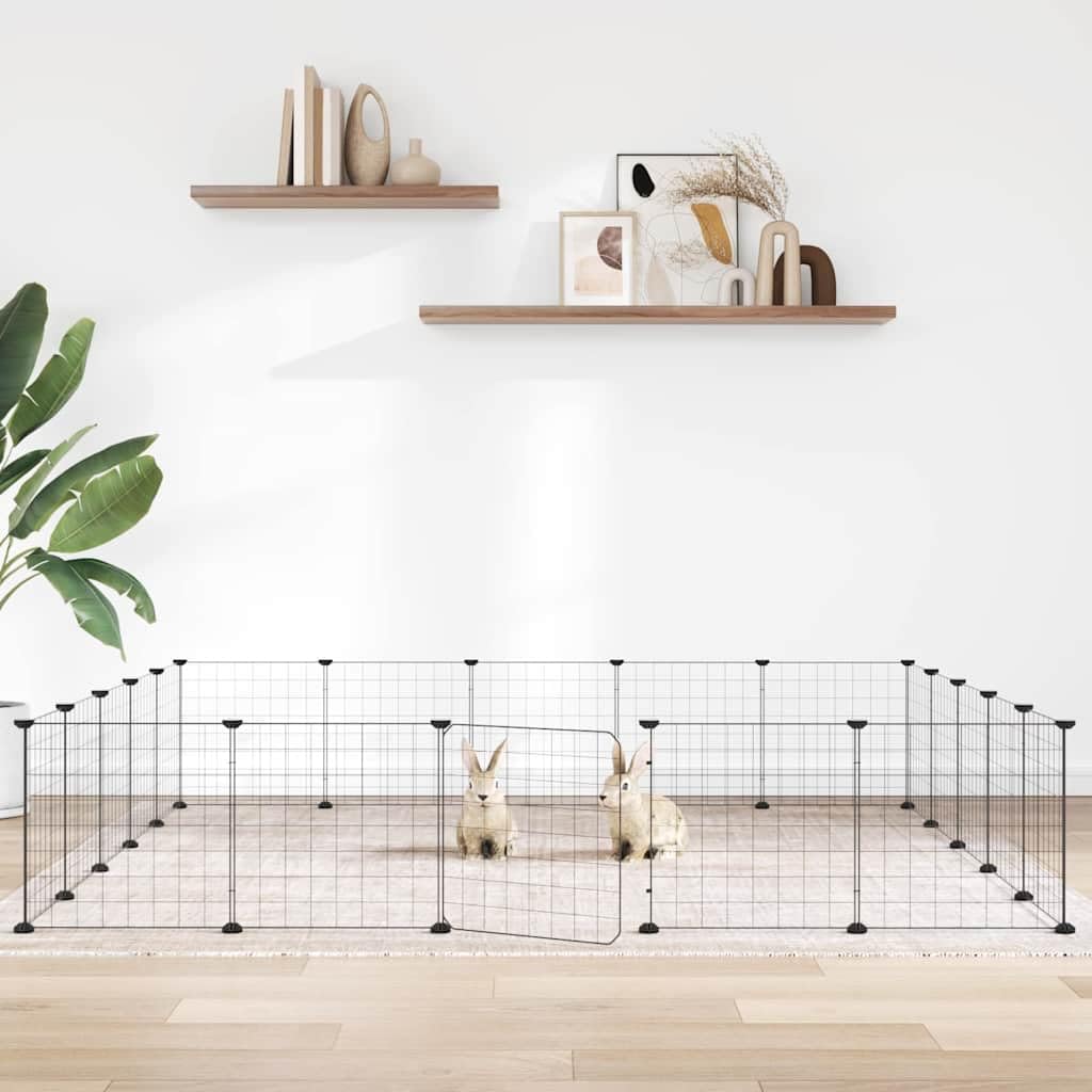 Mangloder - Jaula para mascotas de acero con recubrimiento en polvo, color negro, 20 piezas, modular de 35 x 35 cm con puerta, plegable, ampliable para conejos, cobayas, hámster, apartamento y jardín